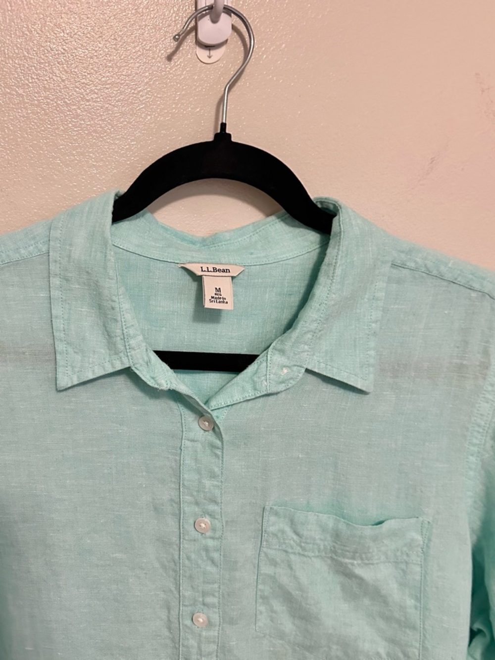 L.L.Bean 100% Linen Button Down Shirt Medium Mint Green Long Sleeve Lightweight - Picture 4 of 8